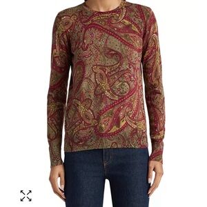 Lauren Ralph Lauren Black Label Paisley Crew Neck Sweater Cotton Blend 1X